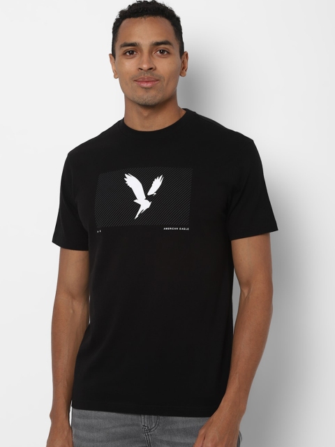 

AMERICAN EAGLE OUTFITTERS Men Black Printed Round Neck Cotton T-shirt