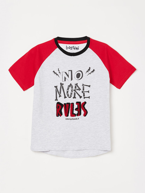 

Bossini Boys Grey Melange Printed Round Neck T-shirt