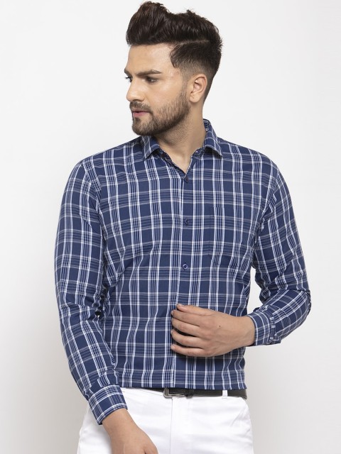

JAINISH Men Blue Regular Fit Checked Cotton Formal Shirt