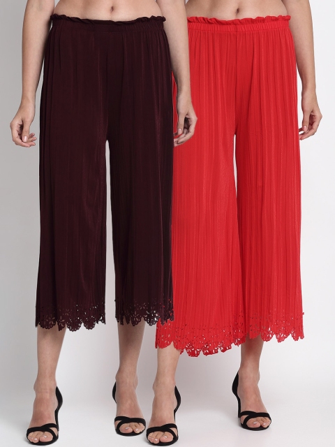 

NEUDIS Women Red Regular Fit Solid Culottes