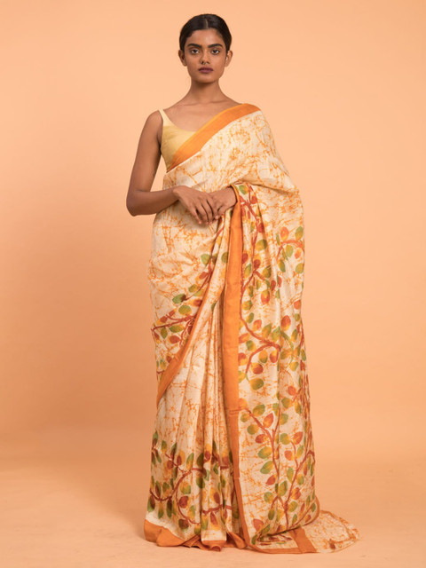 

Suta Off white batik dyed mulberry silk saree