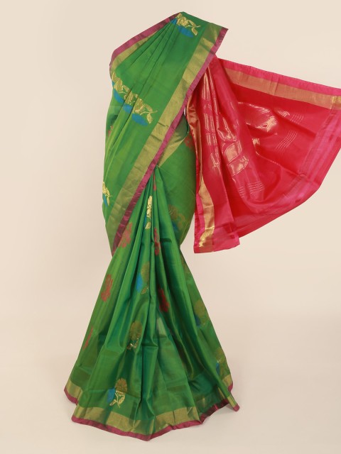 

Pothys Green & Gold-Toned Art Silk Woven Design Kanjeevaram Saree