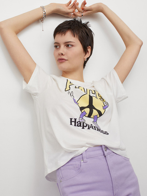 

H&M Women White & Yellow Printed T-shirt