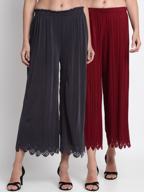 

NEUDIS Women Pack Of 2 Regular Fit Solid Culottes, Maroon
