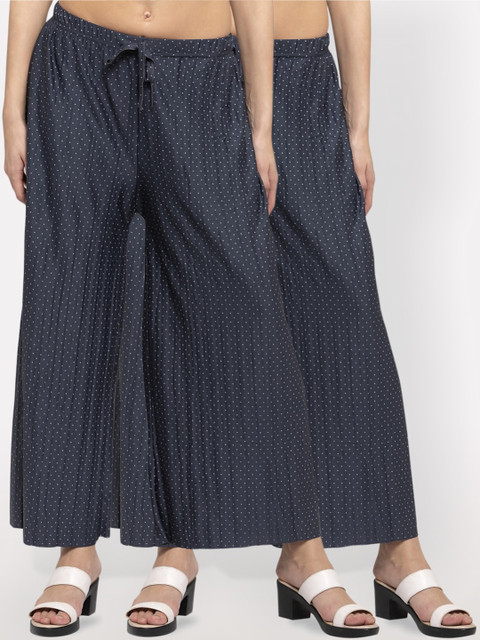

NEUDIS Women Pack of 2 Grey & White Polka Dots Printed Wide Leg Palazzos