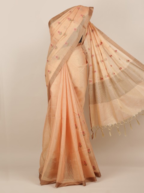 

Pothys Peach-Coloured Solid Tissue Saree