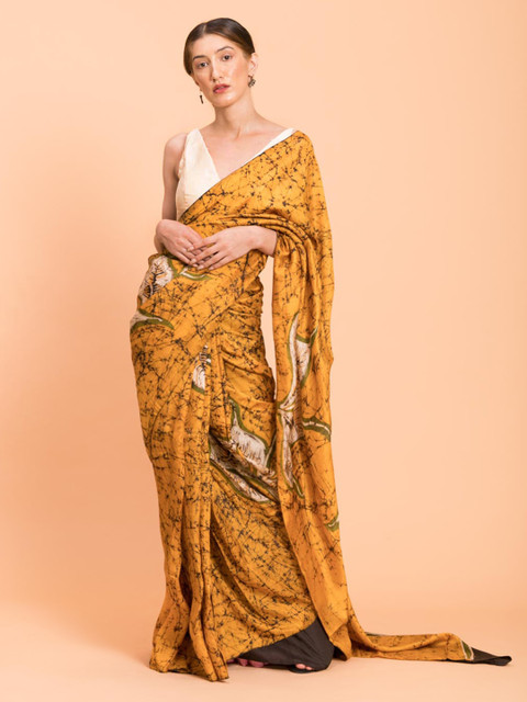 

Suta Yellow & Black Batik Dyed Handloom Mulberry Silk Saree