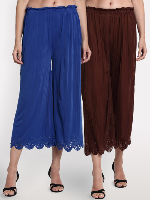 

NEUDIS Women Pack Of 2 Regular Fit Solid Culottes, Navy blue