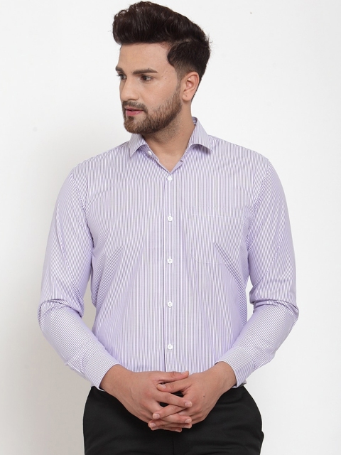 

JAINISH Men Lavender & White Regular Fit Striped Formal Shirt