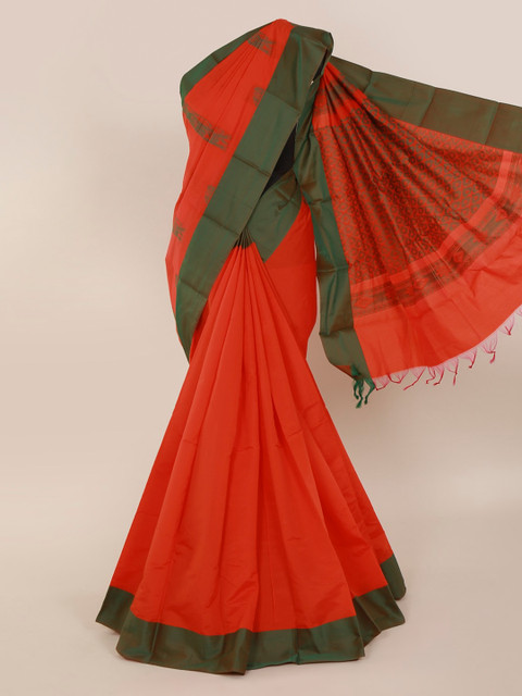 

Pothys Orange & Green Art Silk Woven Design Kanjeevaram Saree