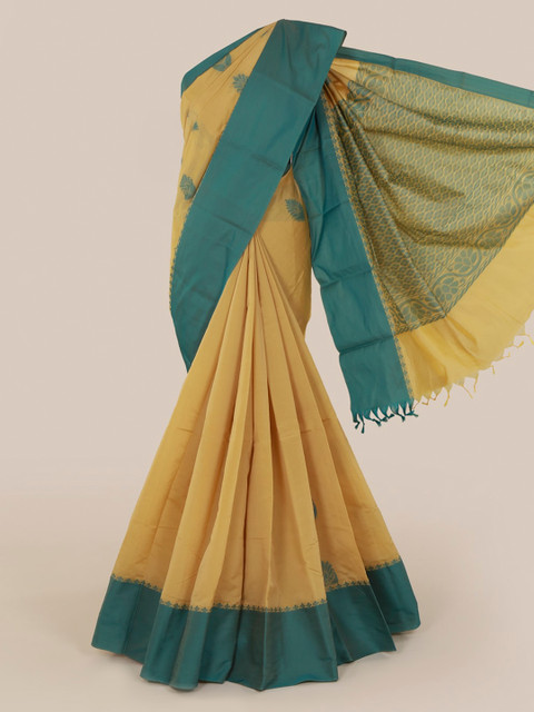 

Pothys Cream-Coloured & Blue Art Silk Printed Kanjeevaram Saree