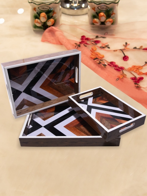 

Tistabene Set Of 3 Brown & White Wooden Lacquer Polish Tray