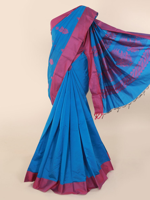

Pothys Blue Art Silk Solid Kanjeevaram Saree