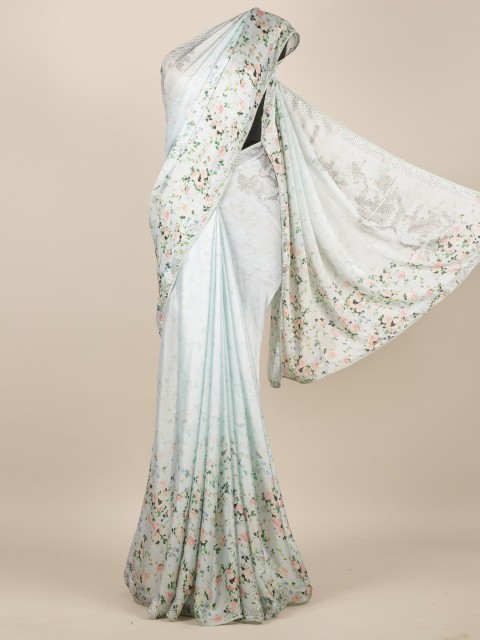 

Pothys Blue Printed Pure Georgette Saree