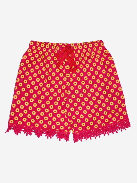 

KiddoPanti Girls Pink Printed Regular Shorts