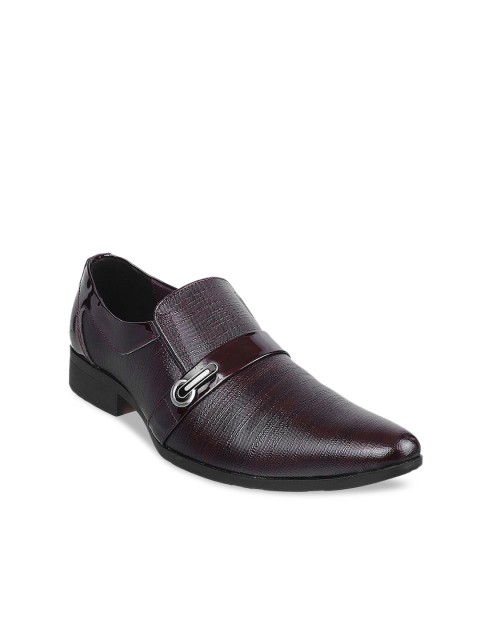 

Metro Men Maroon Textured Leather Formal Slip-On Shoes