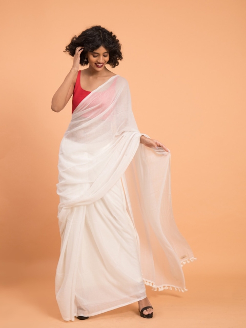 

Suta White Solid Cotton Saree