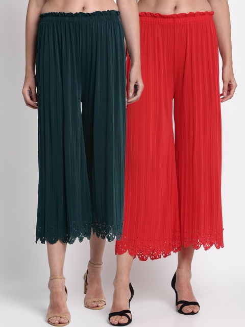 

NEUDIS Women Pack Of 2 Green & Red Regular Fit Solid Culottes
