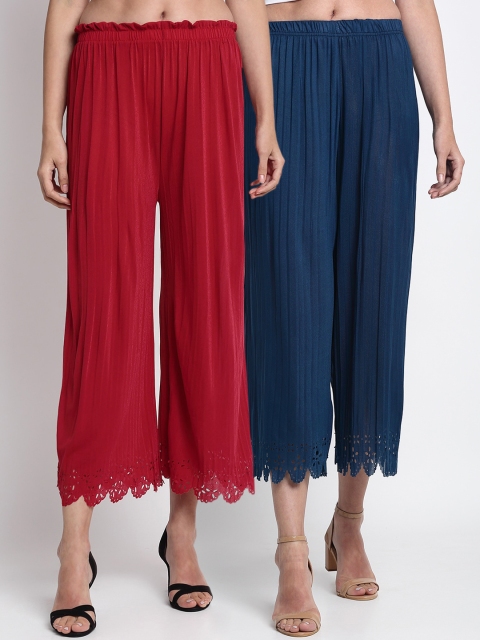 

NEUDIS Women Pack of 2 Regular Fit Solid Culottes, Blue