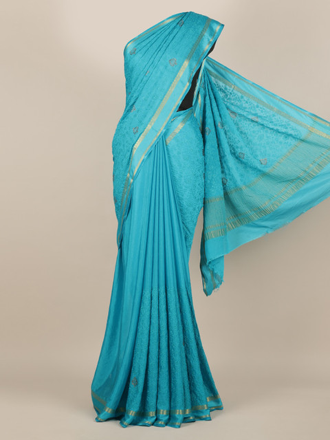 

Pothys Blue Embroidered Pure Chiffon Saree