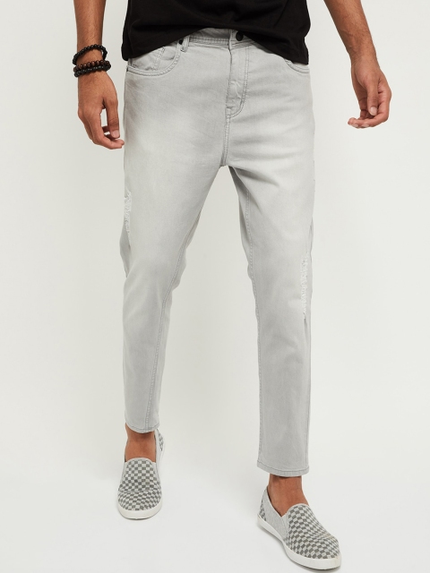 

max Men Grey Slim Fit Mid-Rise Low Distress Stretchable Jeans