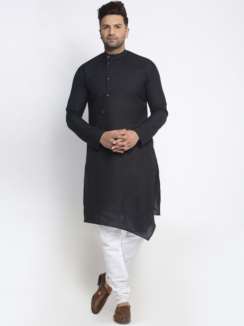 

TREEMODA Men Black Solid Linen Kurta with Churidar
