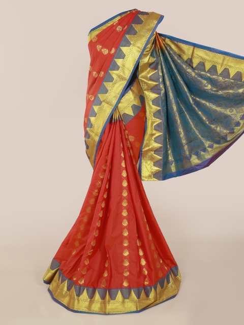 

Pothys Orange & Gold-Toned Art Silk Woven Design Kanjeevaram Saree