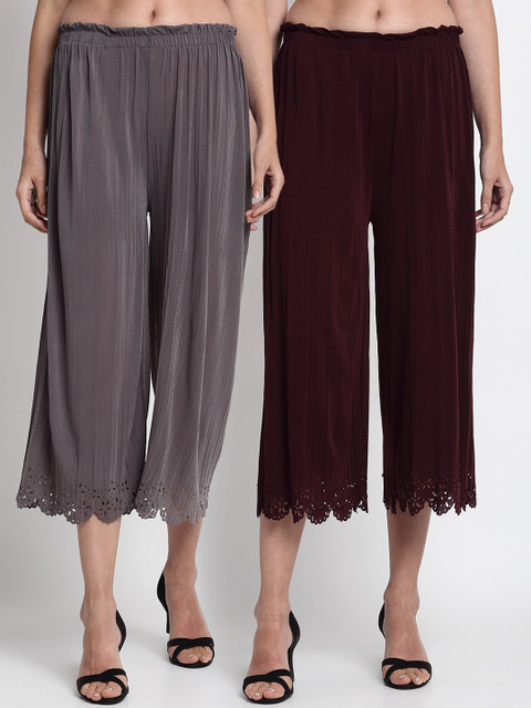 

NEUDIS Women Pack of 2 Regular Fit Solid Culottes, Grey