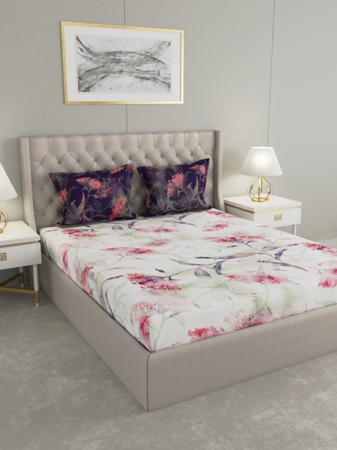 

Raymond Home White & Pink Floral 300 TC Cotton 1 King Bedsheet with 2 Pillow Covers