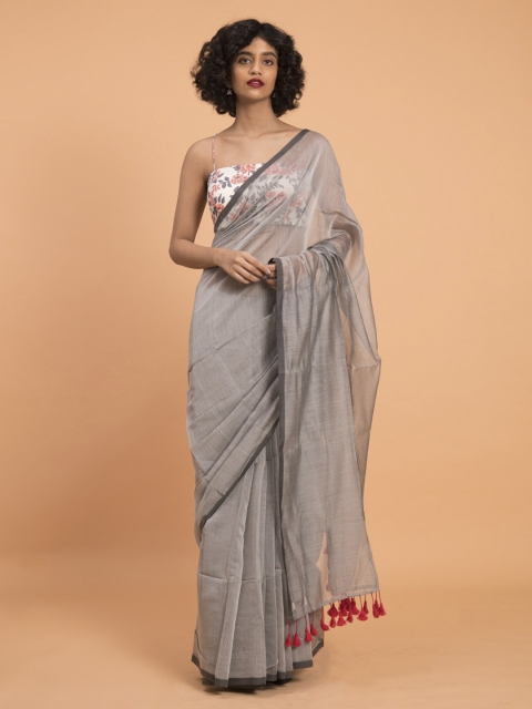 

Suta Grey Solid Sheer Saree with Tassled Pallu