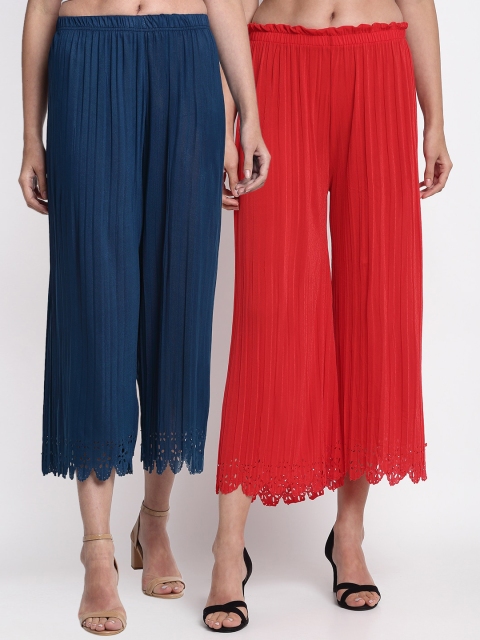 

NEUDIS Women Pack Of 2 Hem Design Wide Leg Palazzos, Blue