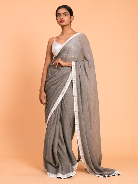 

Suta Grey Solid Lace Saree