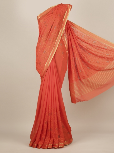 

Pothys Orange Embroidered Pure Chiffon Saree