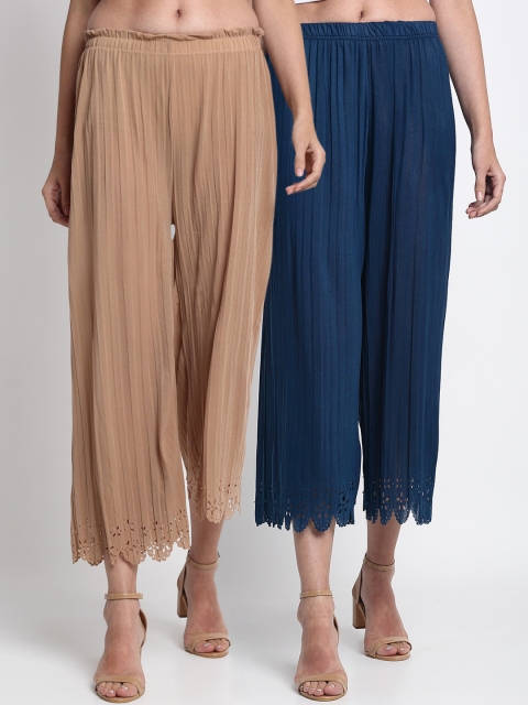 

NEUDIS Women Pack Of 2 Regular Fit Solid Culottes, Navy blue