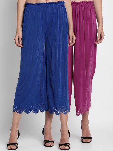 

NEUDIS Women Pack of 2 Regular Fit Solid Culottes, Purple