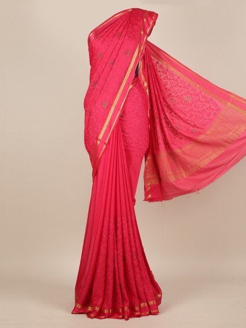 

Pothys Pink Woven Design Pure Chiffon Saree