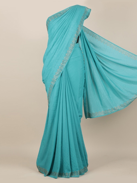 

Pothys Blue Solid Pure Georgette Saree