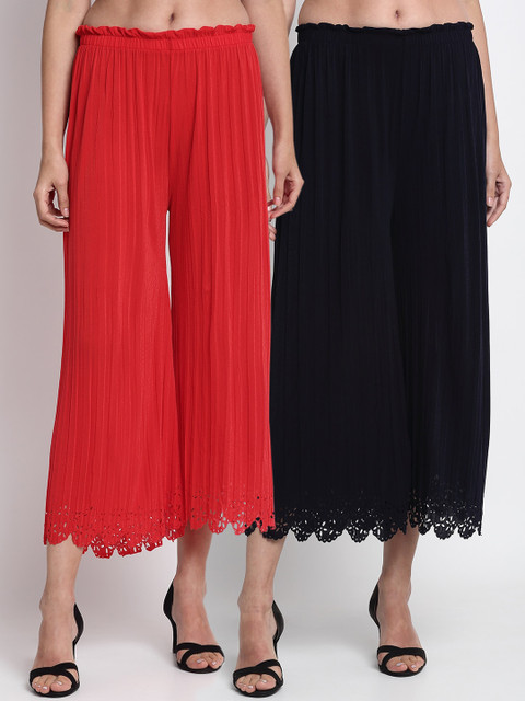 

NEUDIS Women Pack Of 2 Regular Fit Solid Culottes, Red