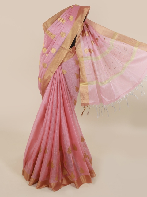 

Pothys Pink & Gold-Toned Cotton Blend Woven Design Saree