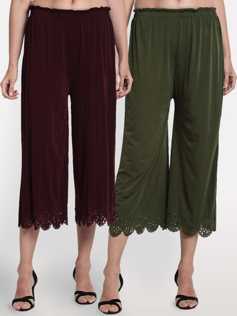 

NEUDIS Women Pack Of 2 Regular Fit Solid Culottes, Burgundy