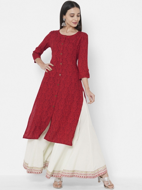 

FASHOR Women Red Ethnic Motifs Printed Kurta
