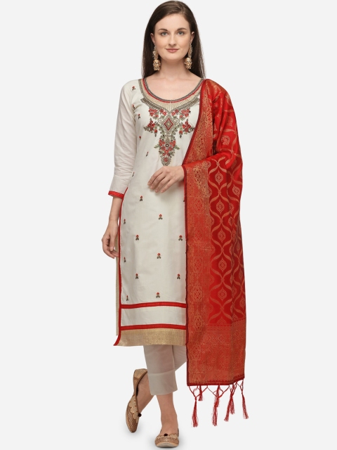 

Ethnic Junction Off-White & Red Embroidered Unstitched Dress Material