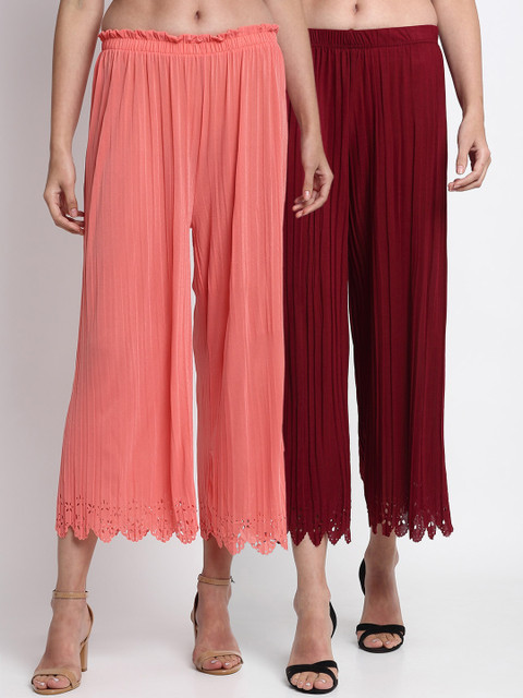 

NEUDIS Women Pack Of 2 Regular Fit Solid Culottes, Maroon