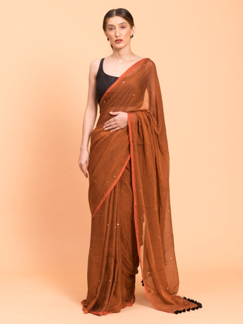 

Suta Brown Embellished Pure Cotton Saree
