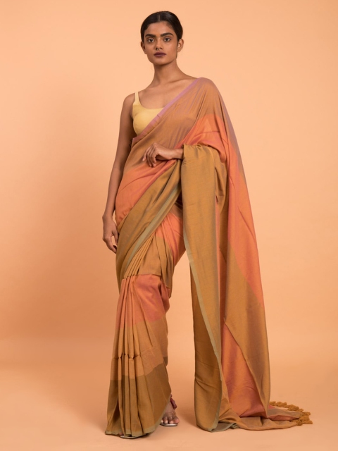 

Suta Orange Striped Saree with Tassled Pallu, Peach