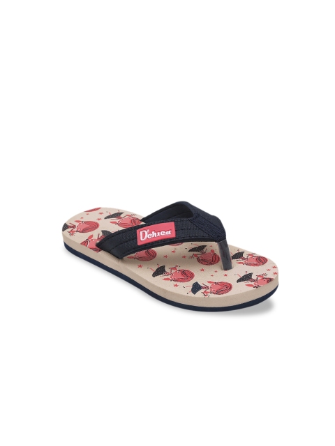 

DChica Girls Navy Blue & Pink Printed Thong Flip-Flops