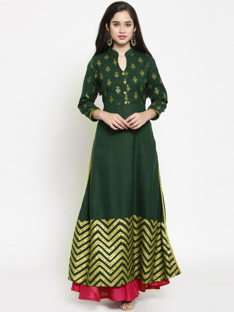 

Get Glamr Women Green Woven Design Kurta