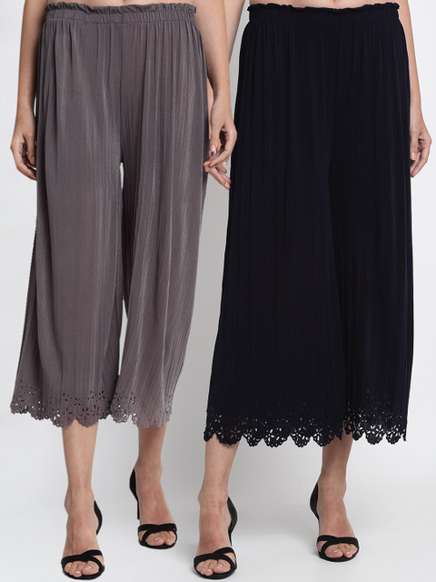 

NEUDIS Women Pack Of 2 Grey & Black Flared Solid Culottes
