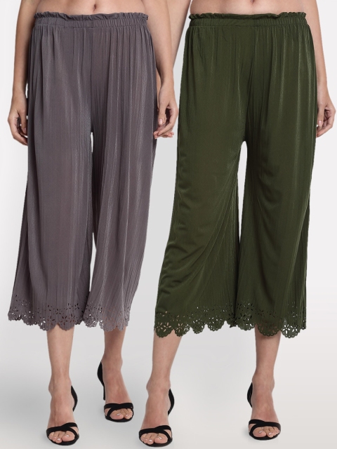 

NEUDIS Women Pack Of 2 Regular Fit Solid Culottes, Grey