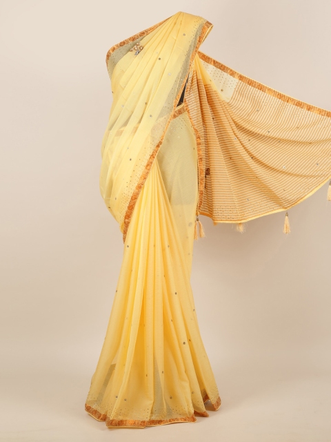 

Pothys Yellow Embellished Pure Georgette Saree